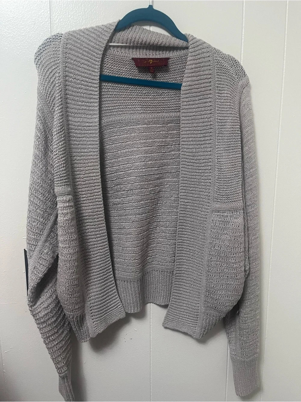 7 For All Mankind Light Gray Open-Front Knit Cardigan